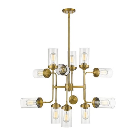 Z-Lite Calliope 12 Light Pendant, Foundry Brass & Clear 617-12FB